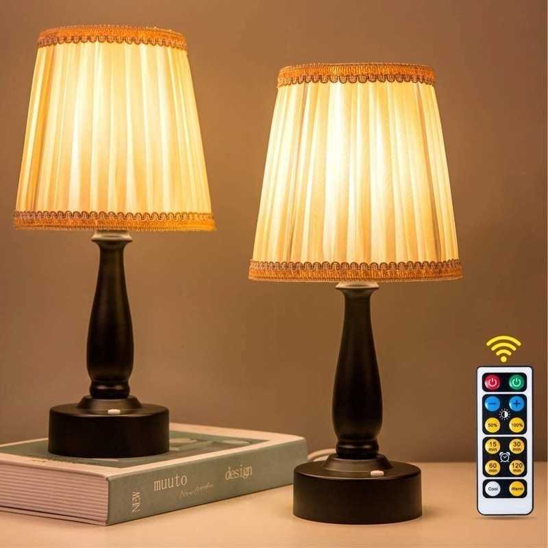 Cozy Cordless Table Lamps With Classical Pleated Lampshade