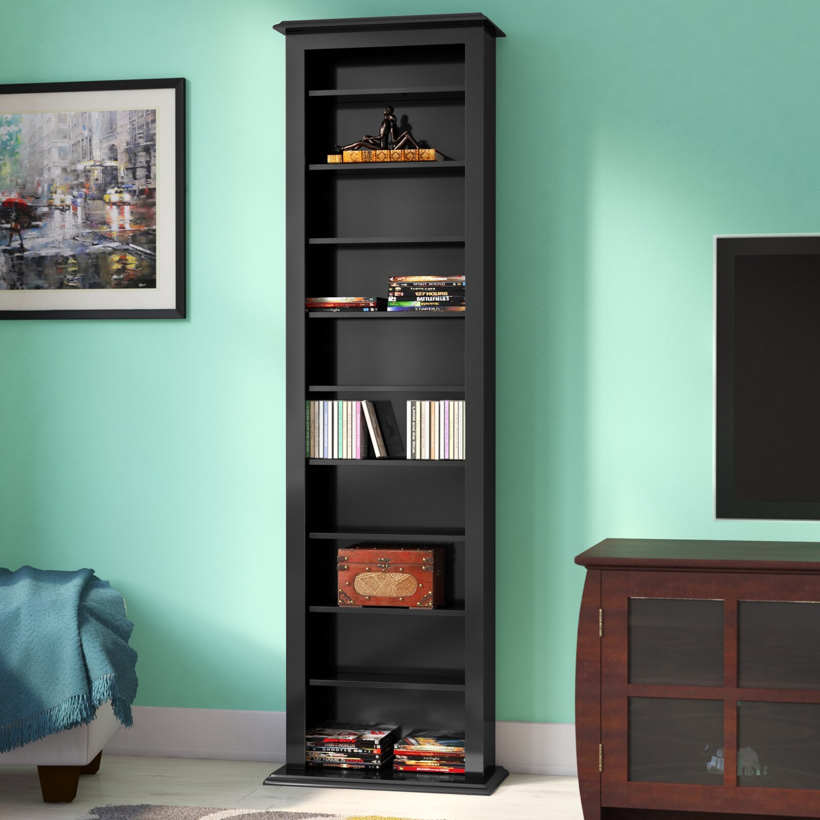 Create a Bookshelf with a Narrow Stereo Cabinet