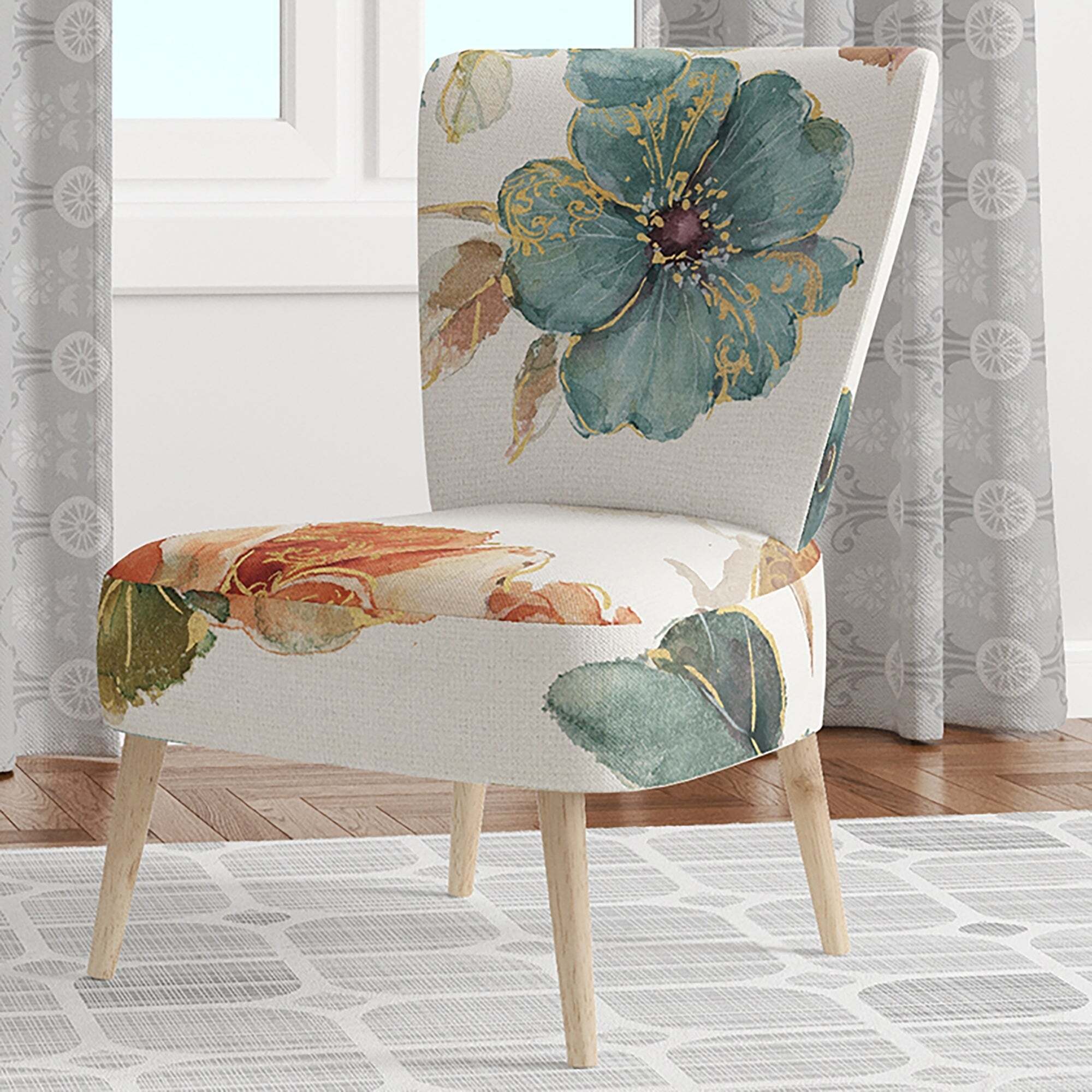Crisp and Armless Accent Floral Sofa Chair