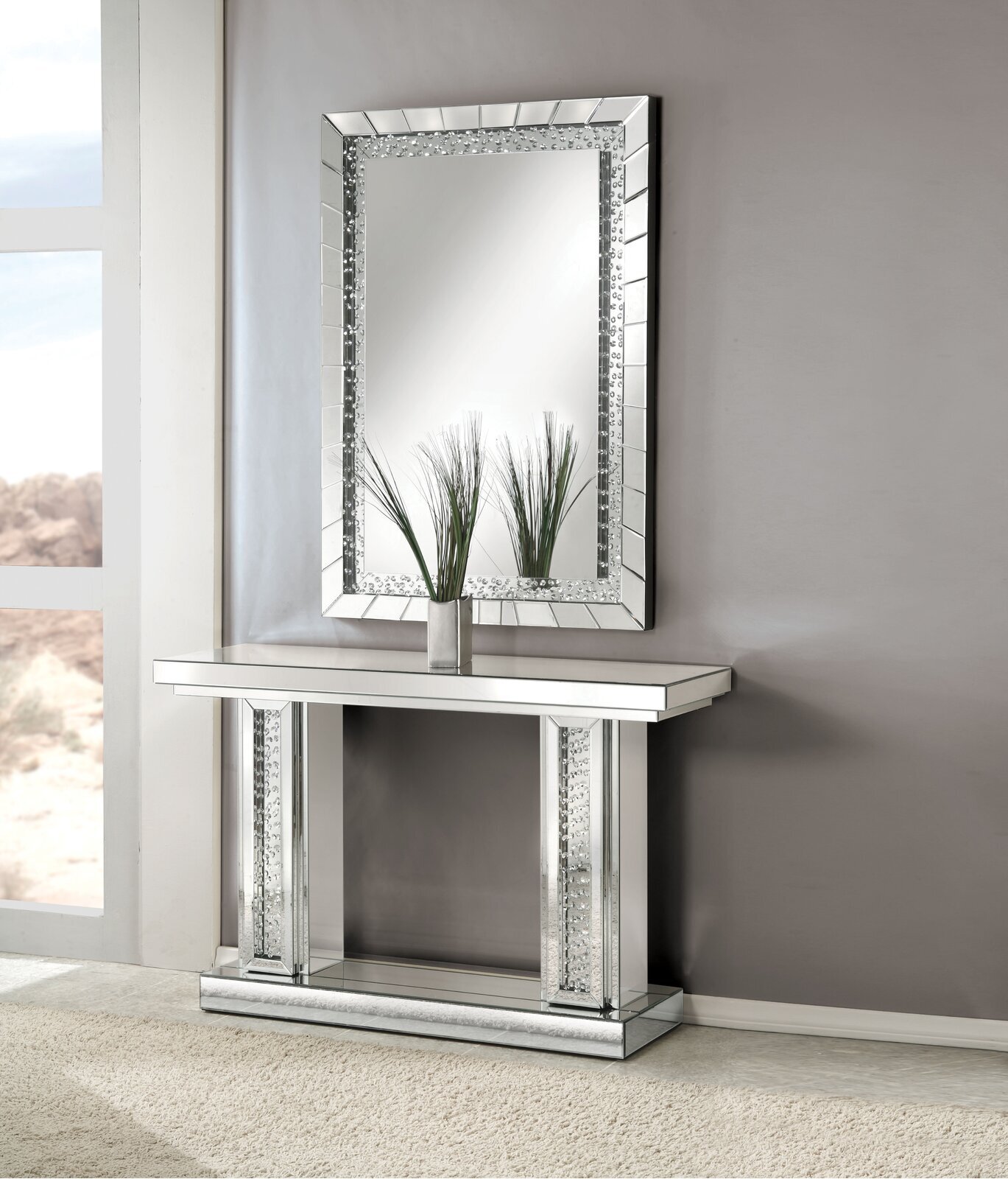 Crystal Console Table with Mirror Set