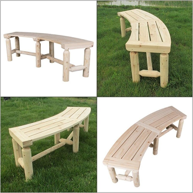 Curved Backless Log Fire Pit Bench 