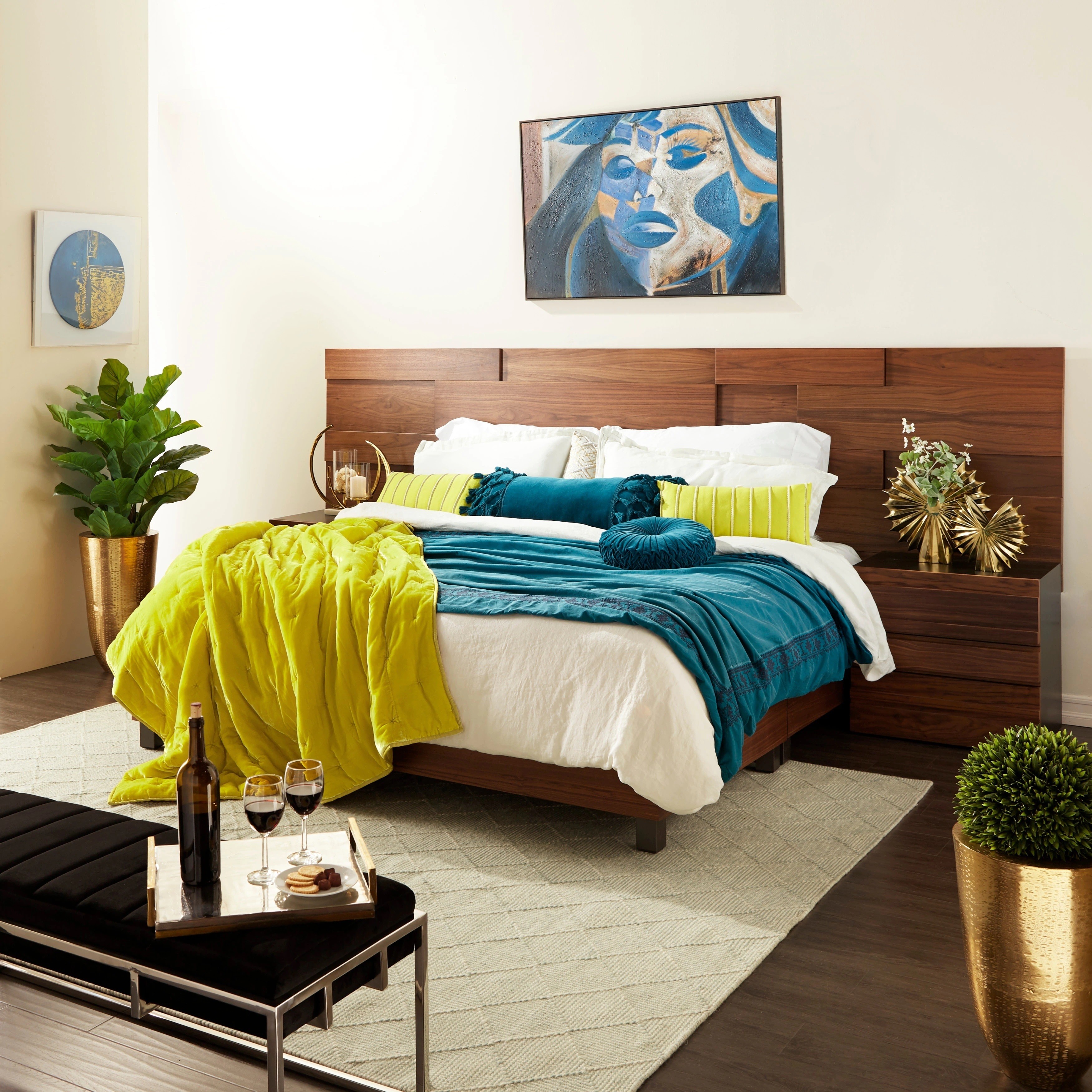 Dark brown bedroom with oversized headboard