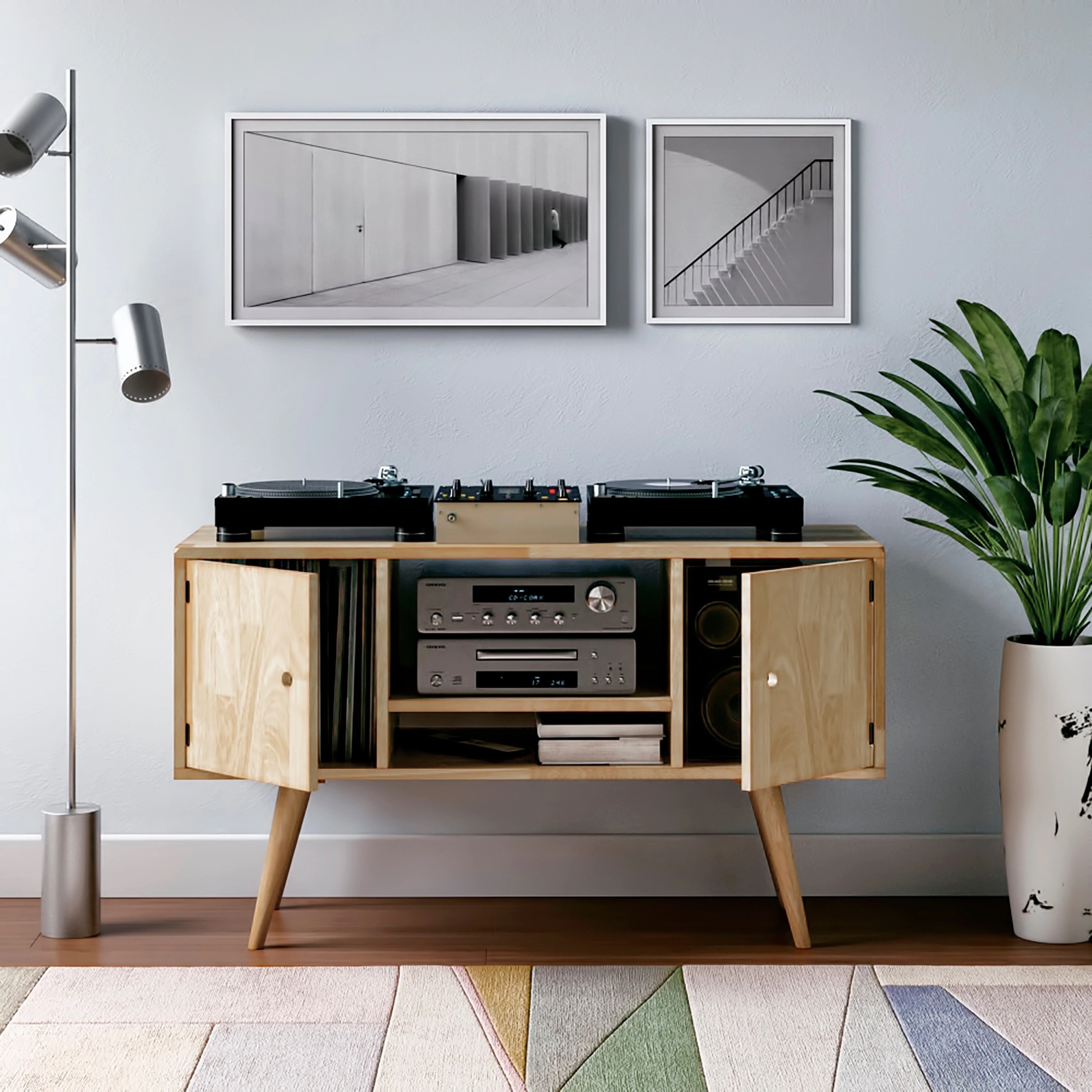 Decorate Your Wood Stereo Cabinet with Your Favorite Vinyl