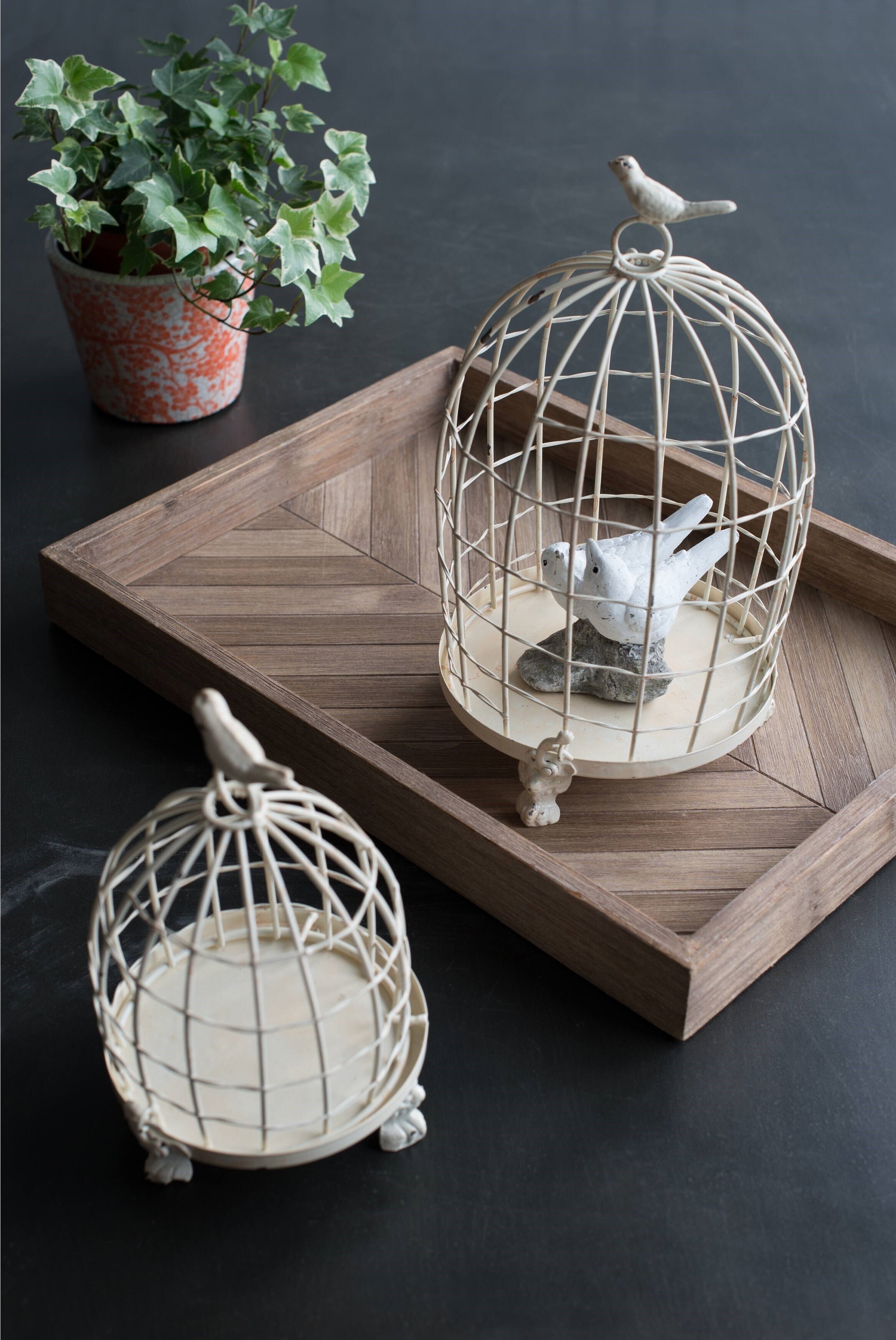 Rustic Cream Iron Basket Set with Bird 