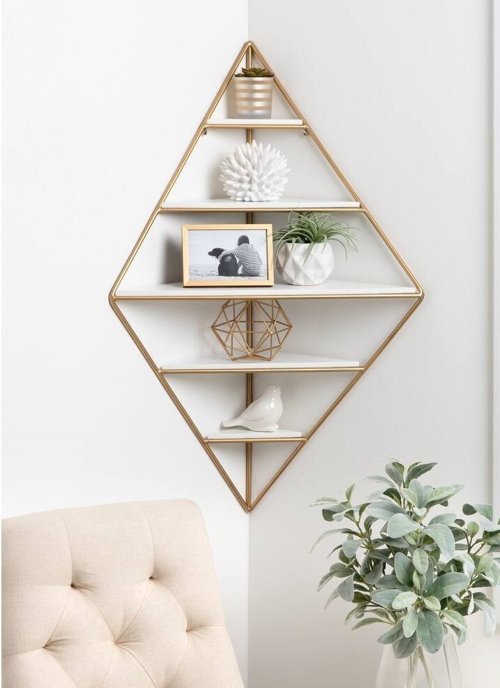 Diamond Metal and Wood Corner Shelves for the Living Room