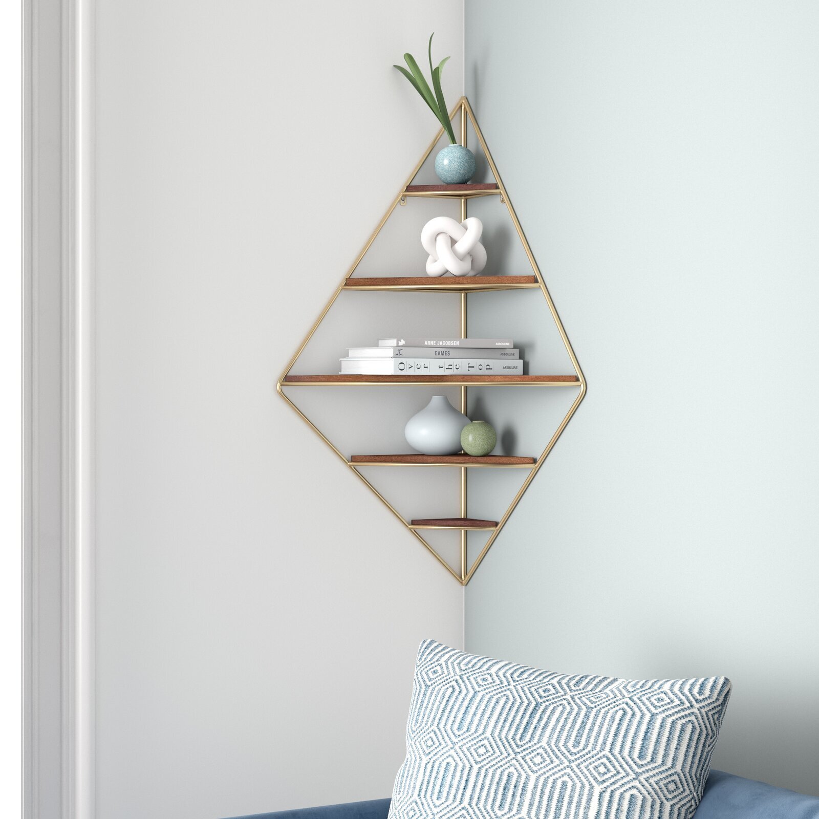 Diamond shaped corner bedroom shelf 