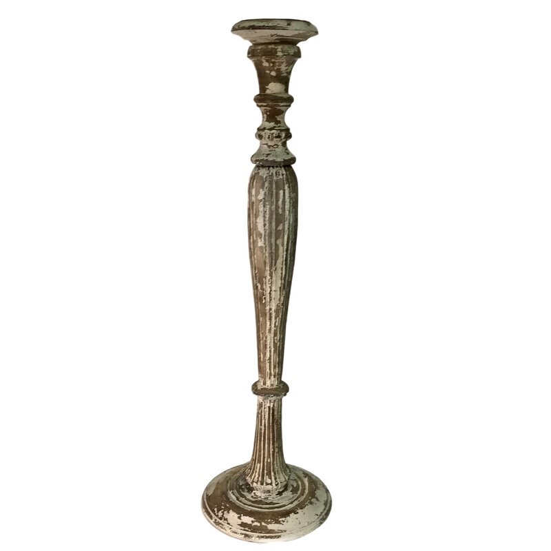 Distressed Large Wooden Candlestick