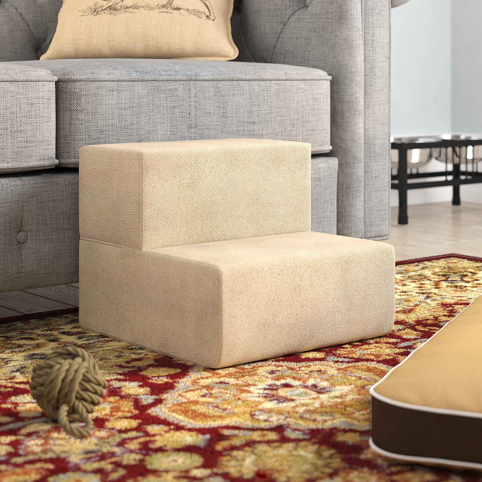 Dog steps for bed or sofa in a carpeted material