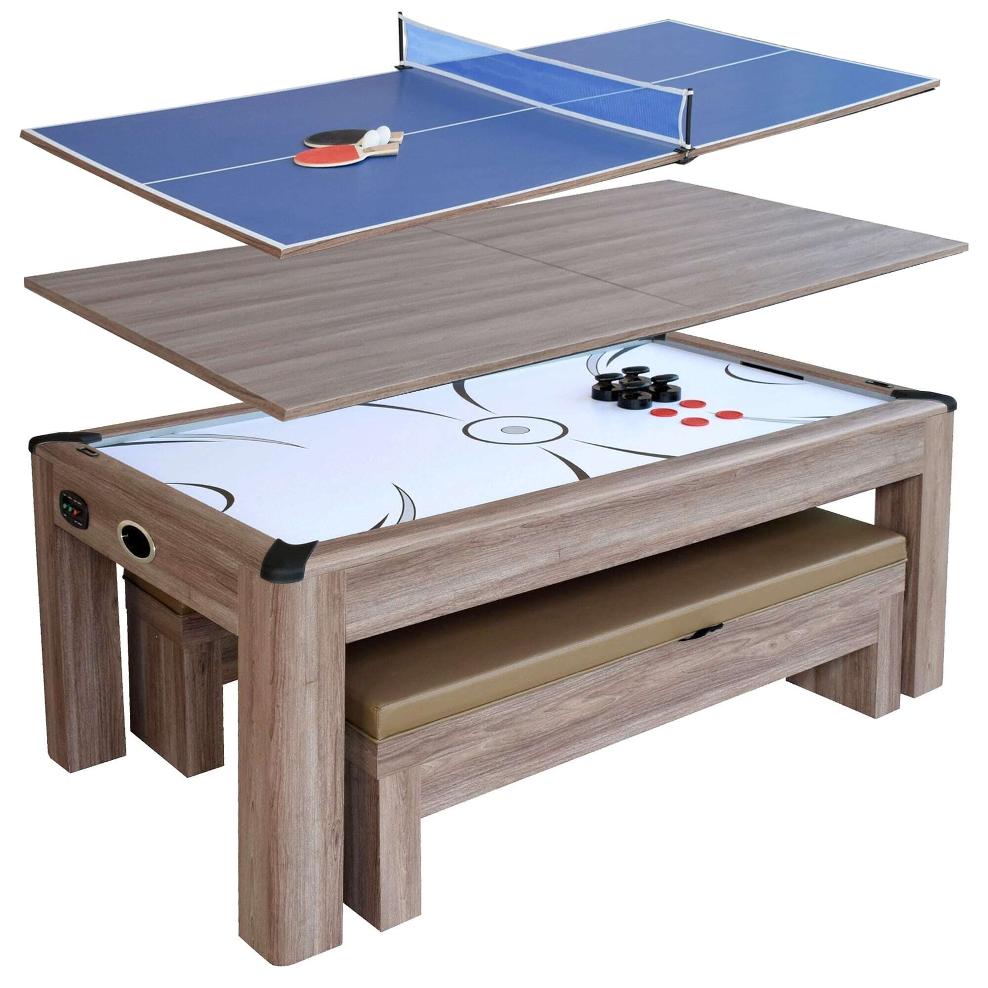 Driftwood 7 ft Air Hockey Table Combo Set w/Benches