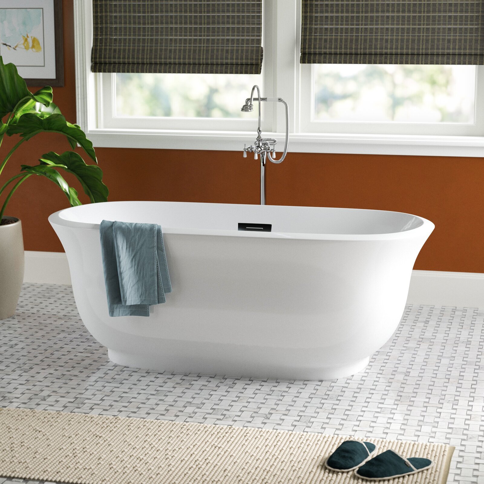 Elegant freestanding tub in corner