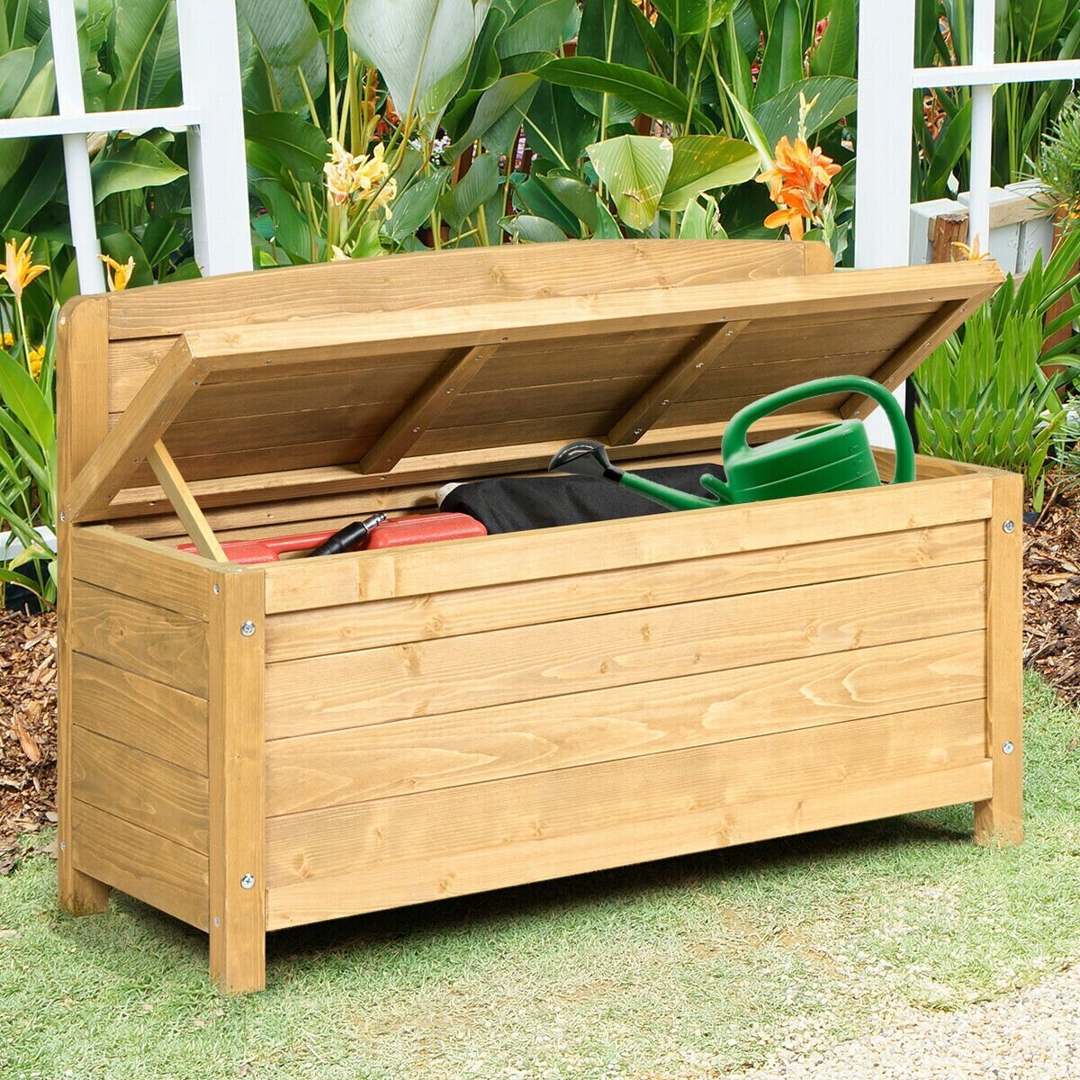 Outdoor timber 2025 storage bench