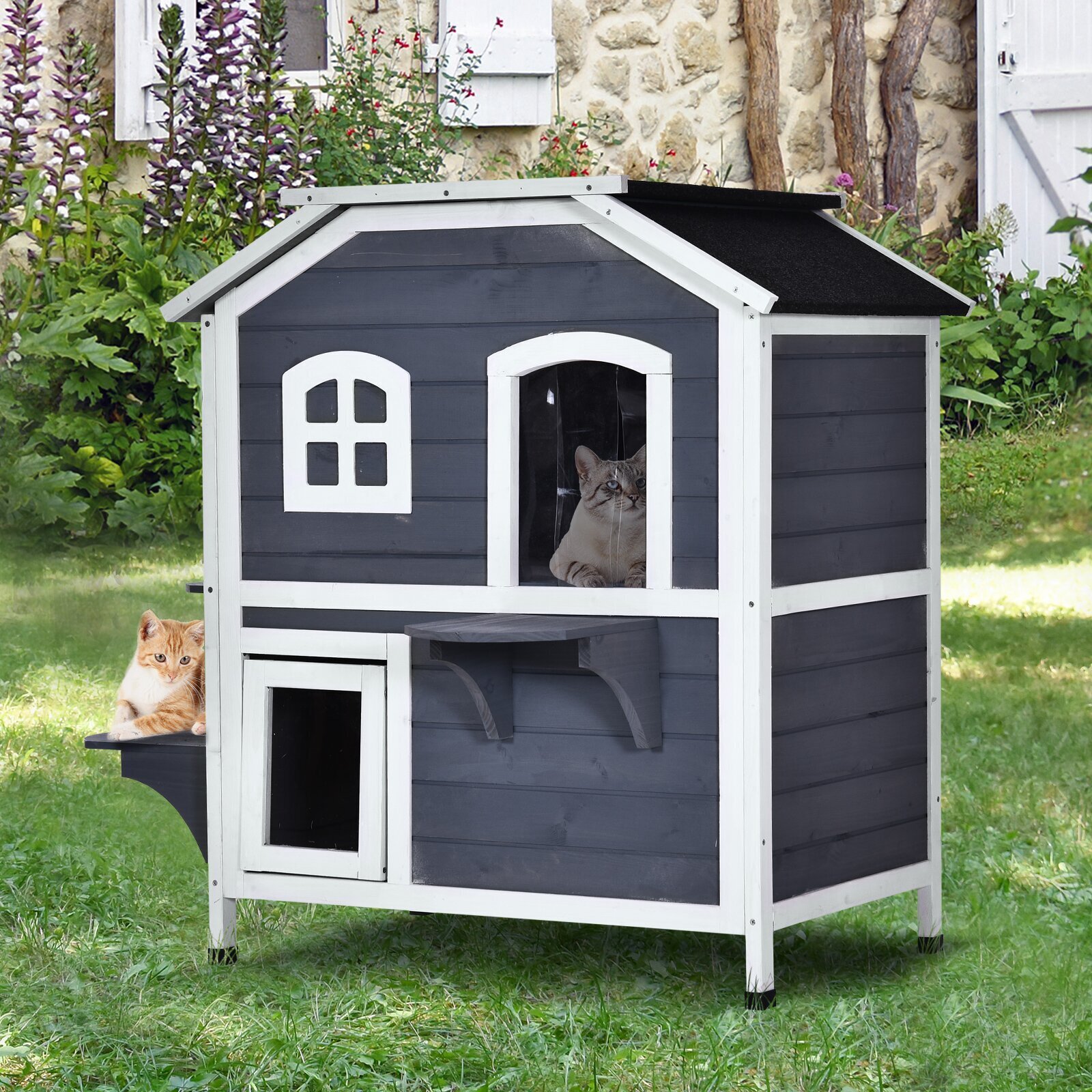 Elliana Solid Wood Cat House Waterproof Outdoor 2 Floor Villa