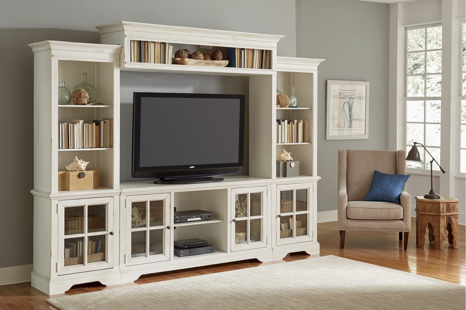 Entertainment Center With Interior Glass Cabinets