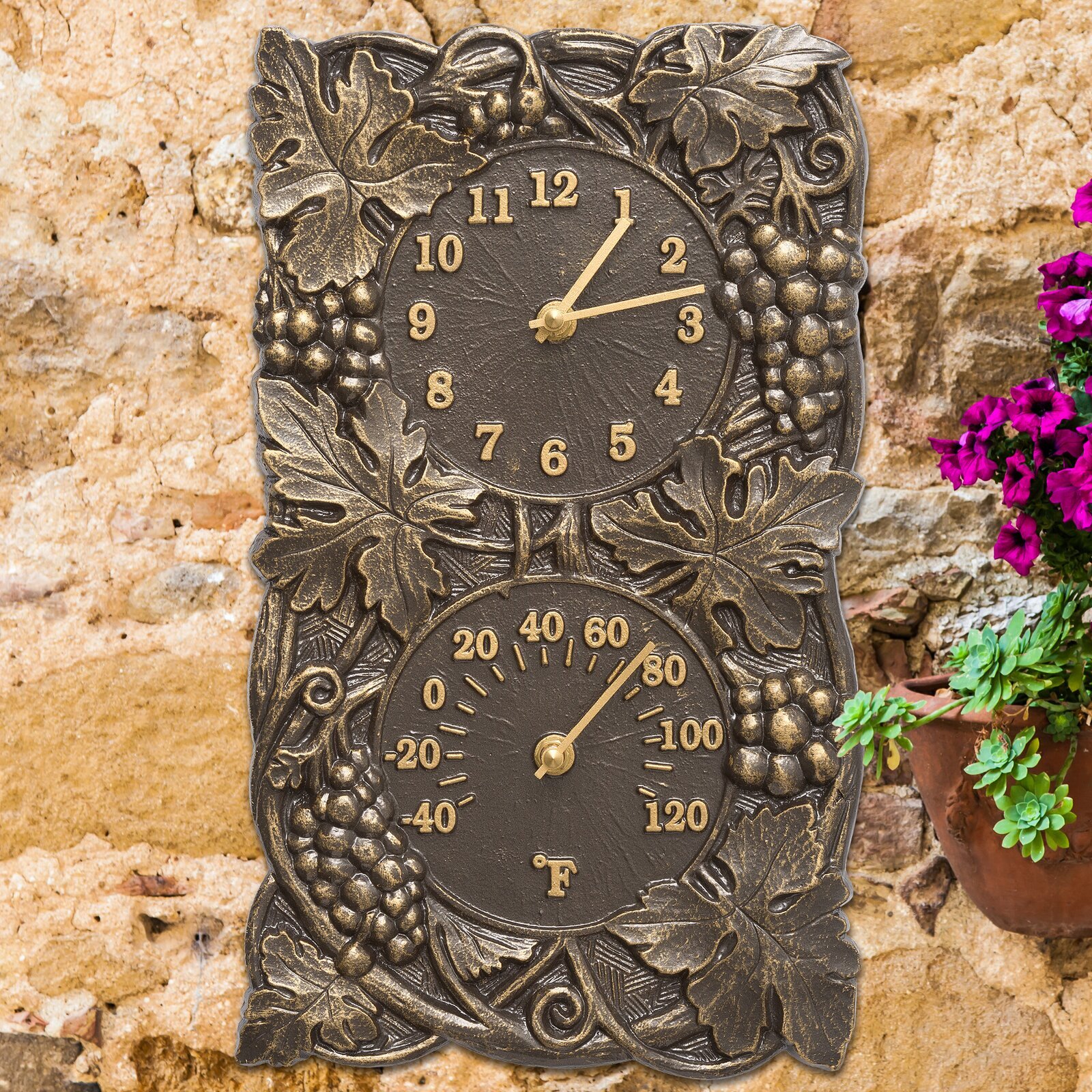 Extra large, themed, bronze outdoor wall thermometer 
