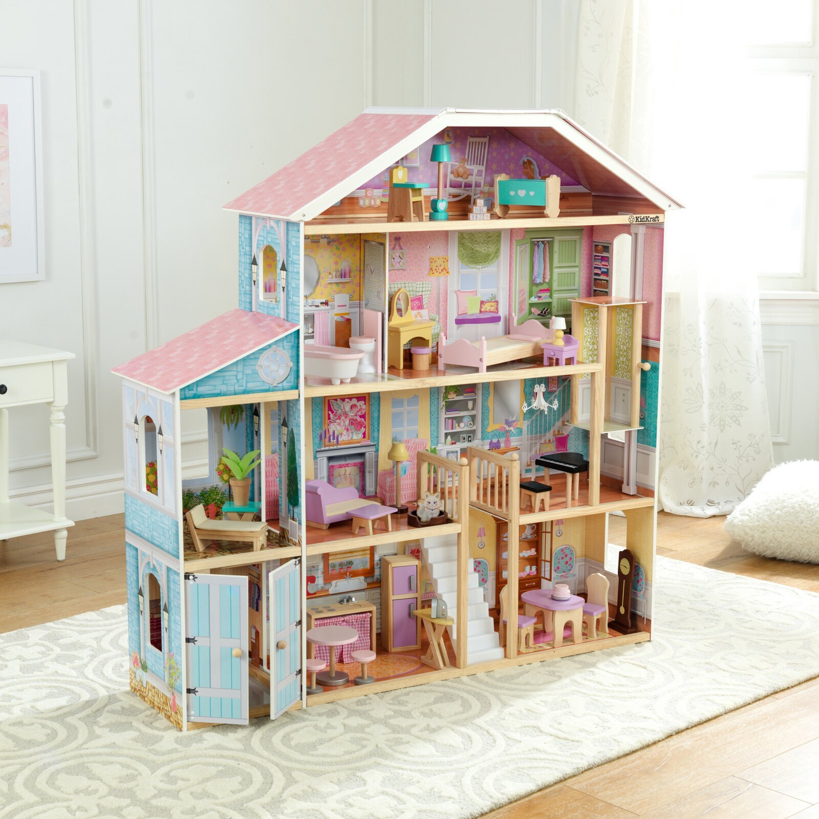 Extra Large Wooden Doll House with More Room Compartments