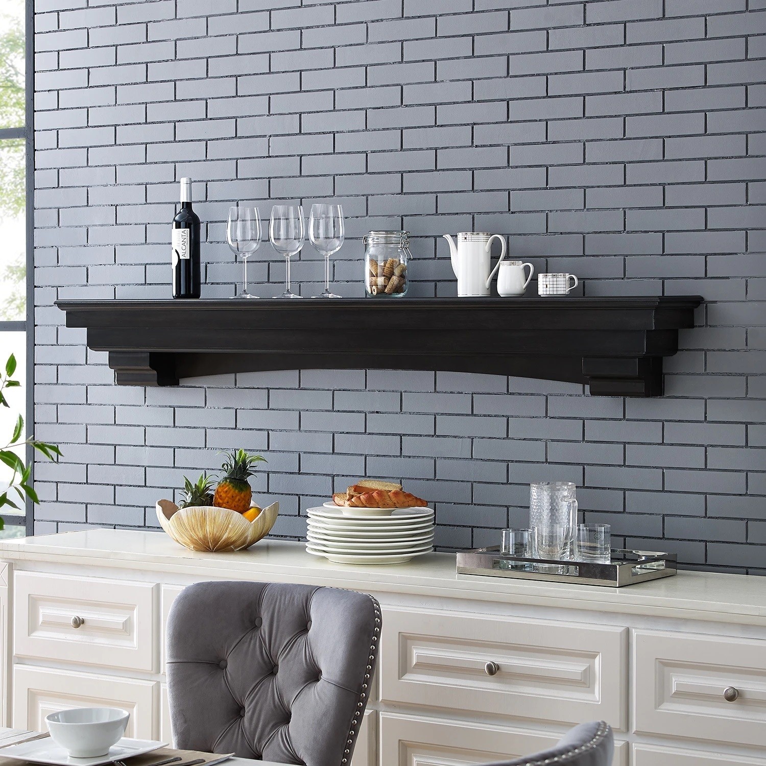 Extra long Arched Molding Shelf Mantel With Geometric Shaping
