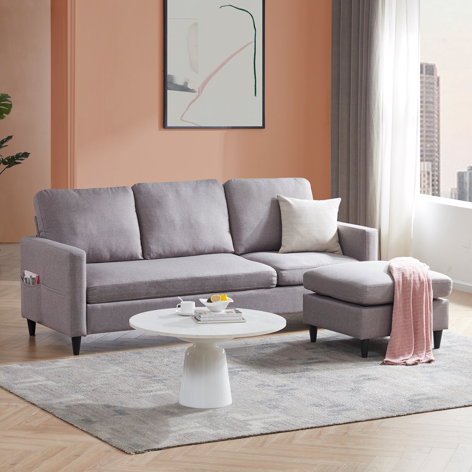 Extra small sectional sofa with generously sized ottoman