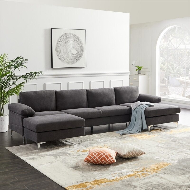 Fabric Sectional Sofa with Ottoman and Removable Cushion