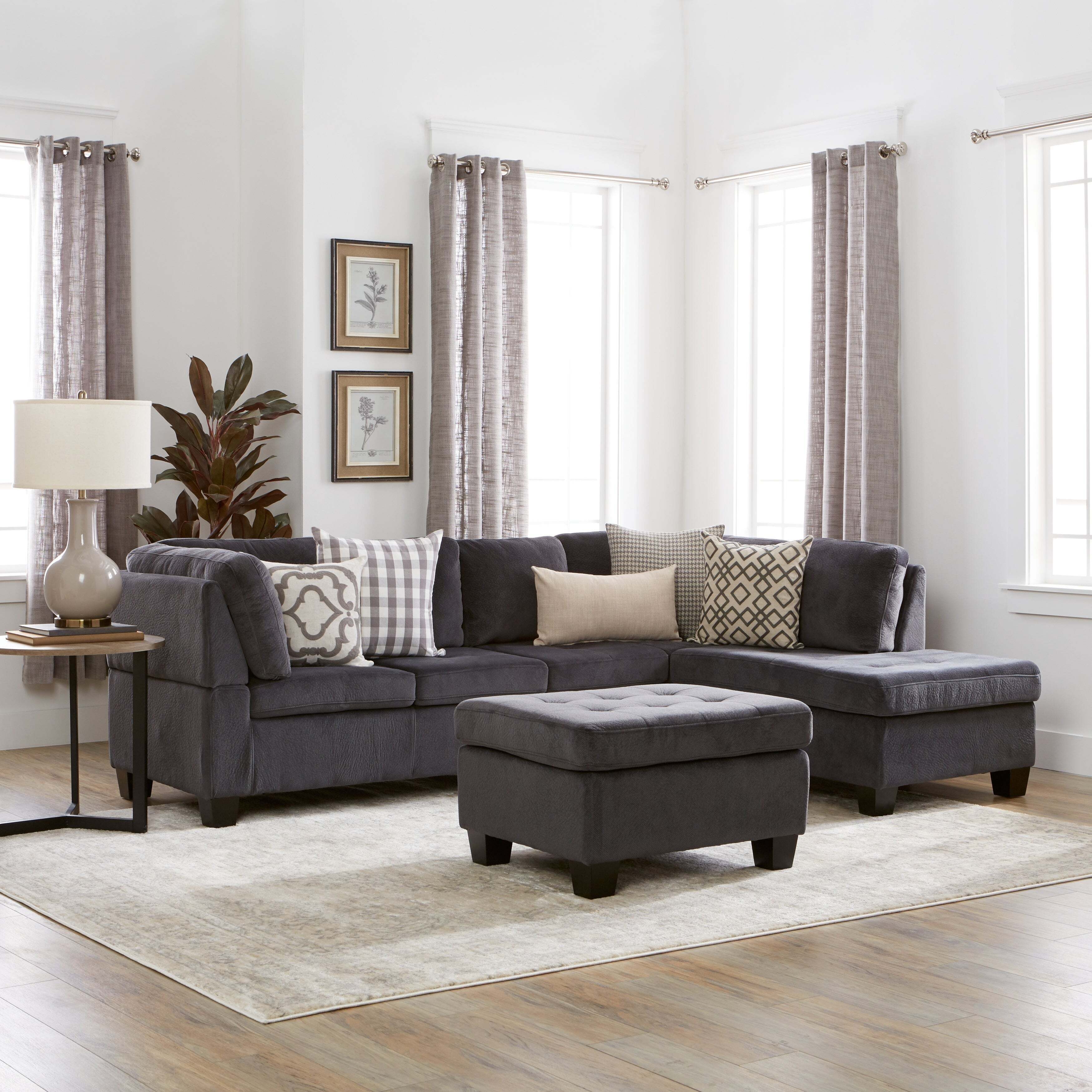 Fabric Sectional Sofa With Right Hand Chaise and Ottoman