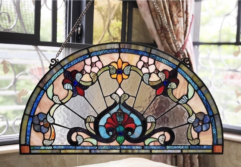 Fan style Tiffany stained glass panels