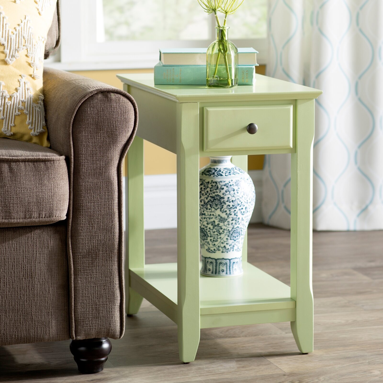 Farmhouse chic 9 inch wide side table