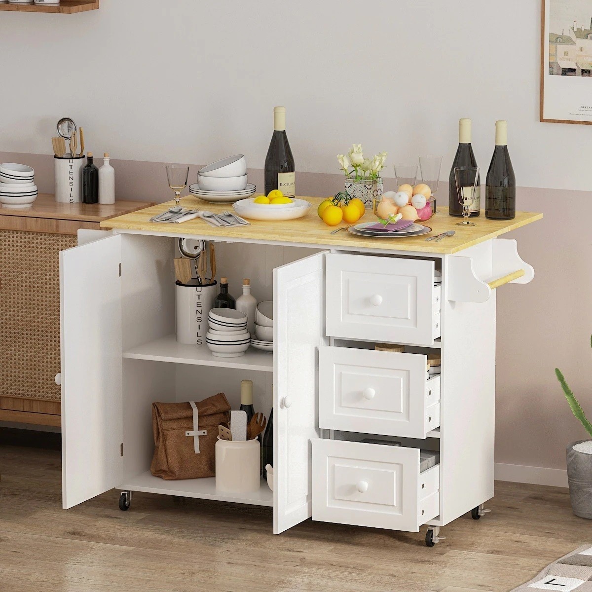 Farmhouse Style Kitchen Island On Wheels 