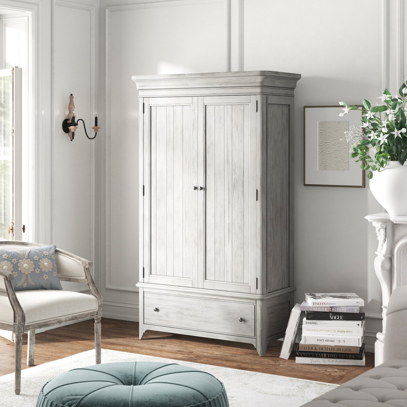 Farmhouse TV Armoire With Doors and Drawers