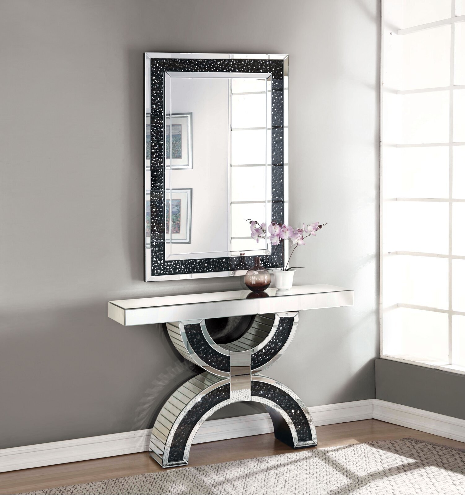 Faux Gemstone Entrance Table with Mirror