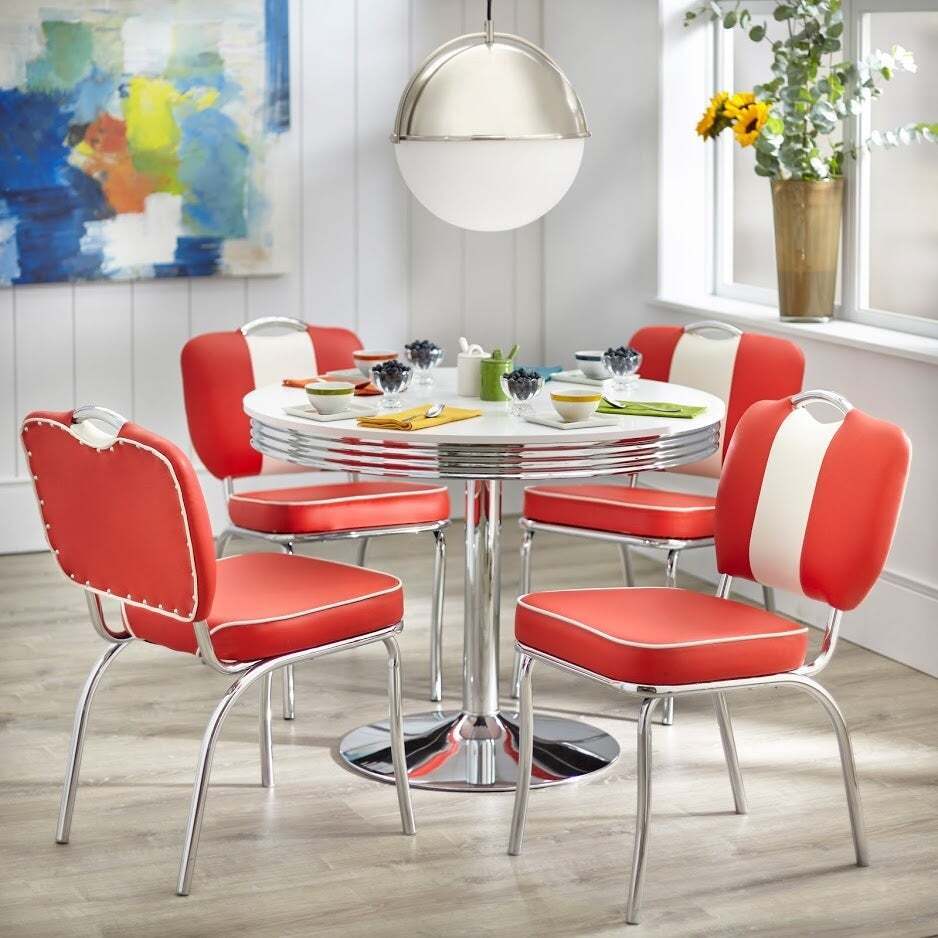 Fifties inspired aluminum and leather retro dining set 