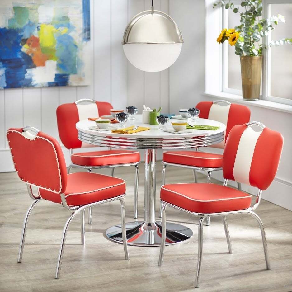 red 1950s formica kitchen table and chairs