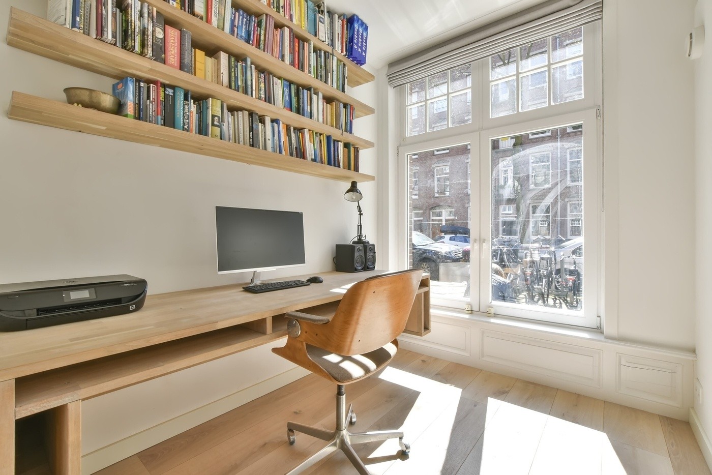 White Floating Desk with Storage