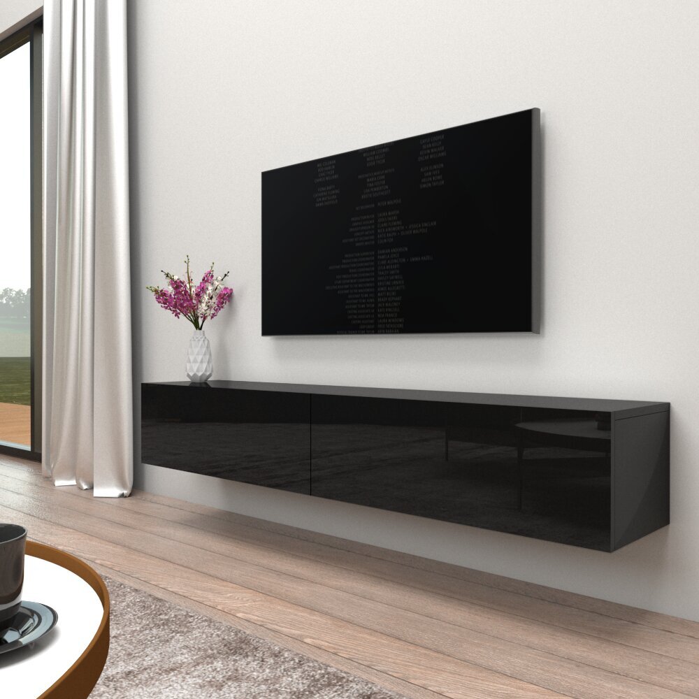 Floating Tv Shelf With Enclosed Cabinet Doors