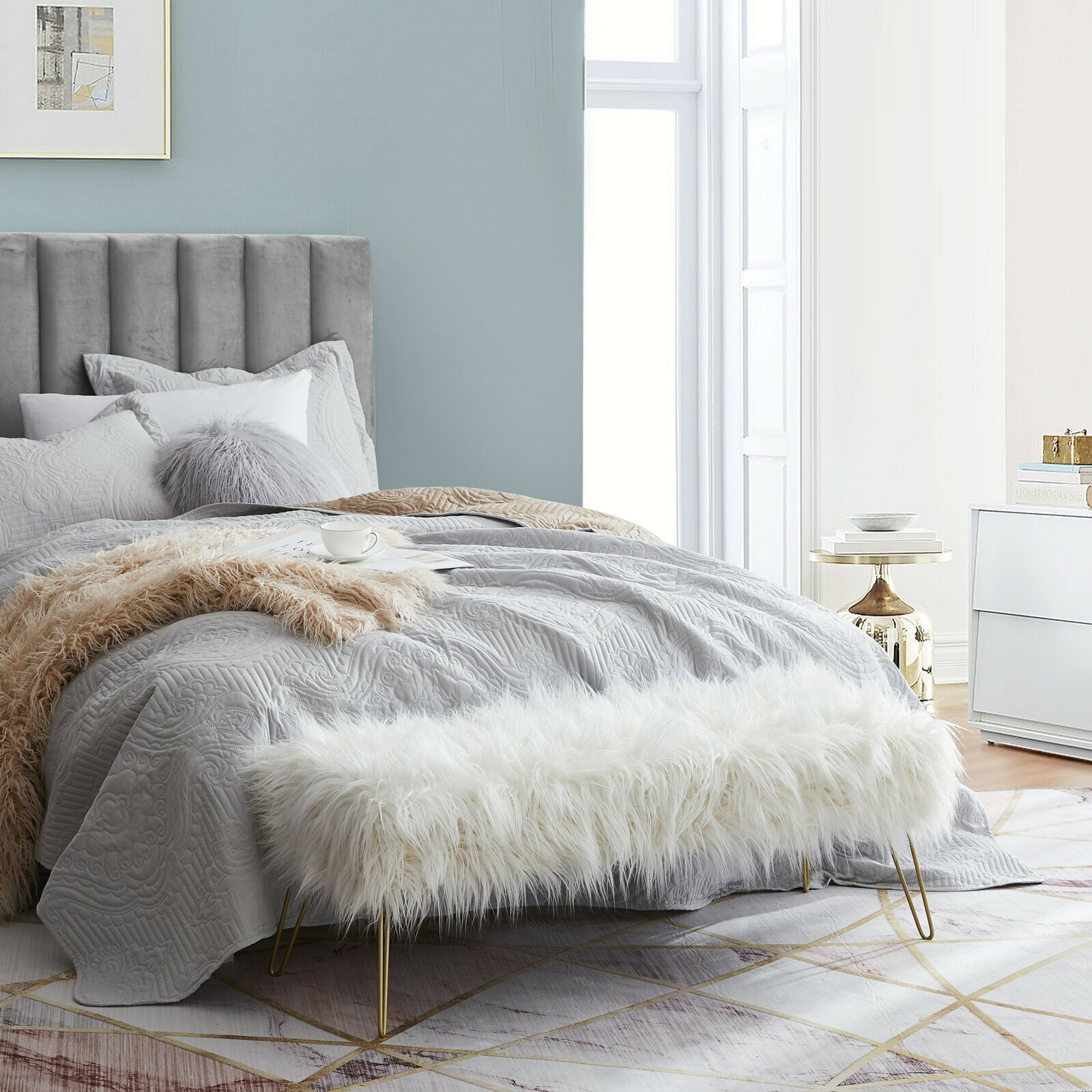 Fluffy bedroom ottoman