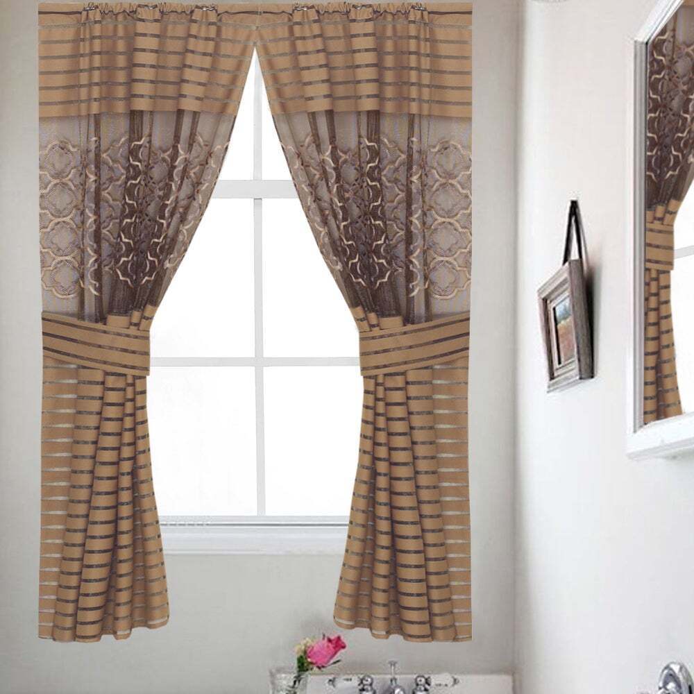 Formal gilded curtains for bathroom window
