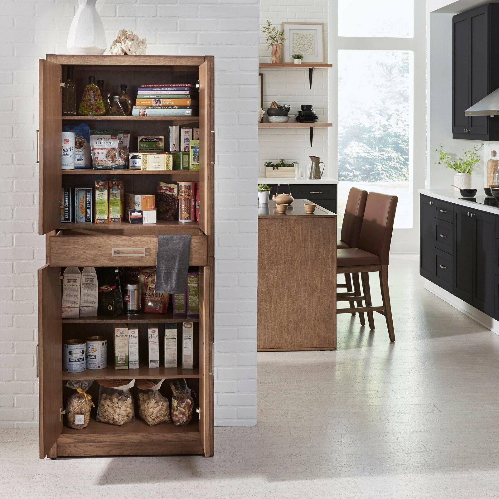 Kitchen Pantry Storage Cabinet Tall 5-Shelf 4-Door Food Organizer Wood Cupboard 