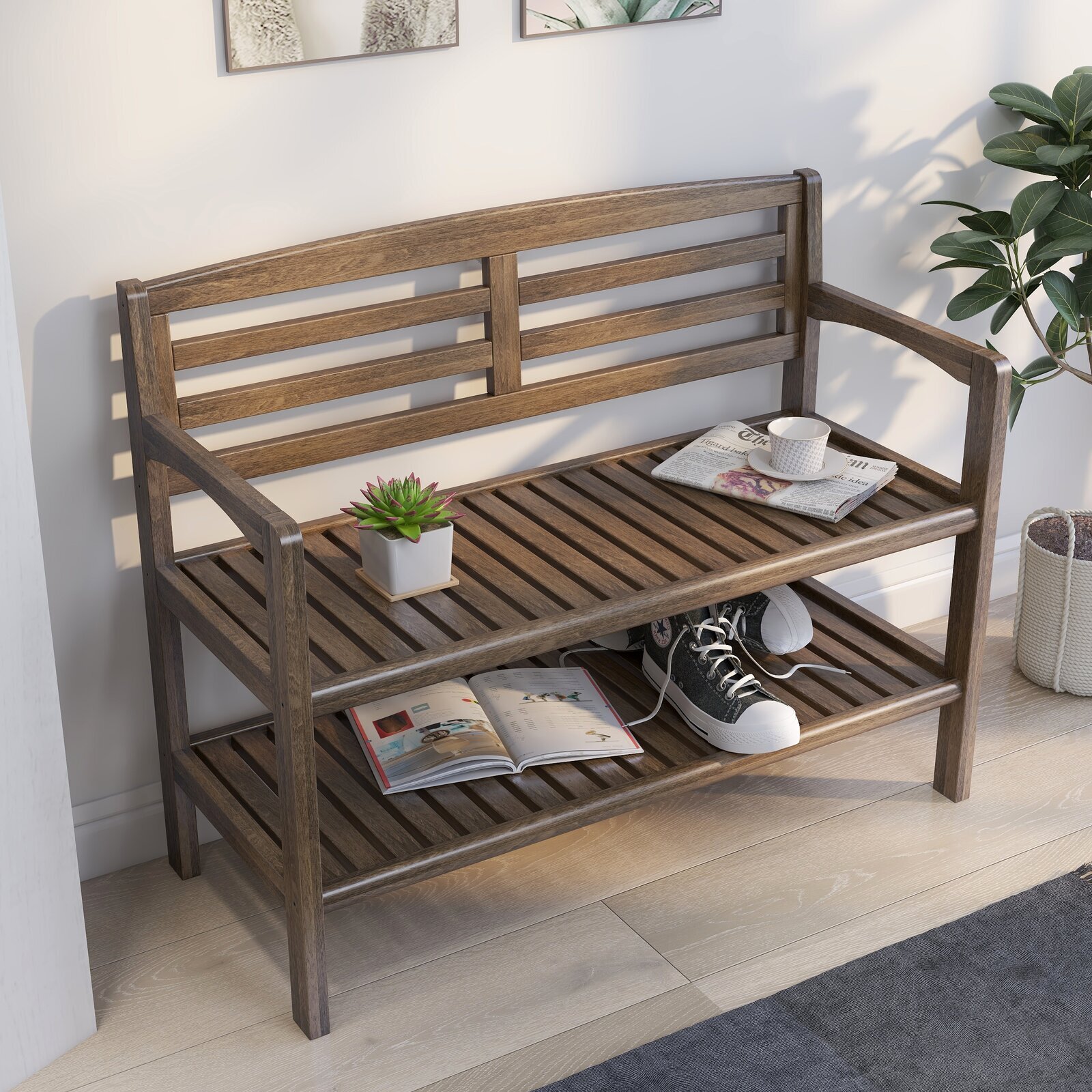 Foyer Wooden Bench with Shoe Storage
