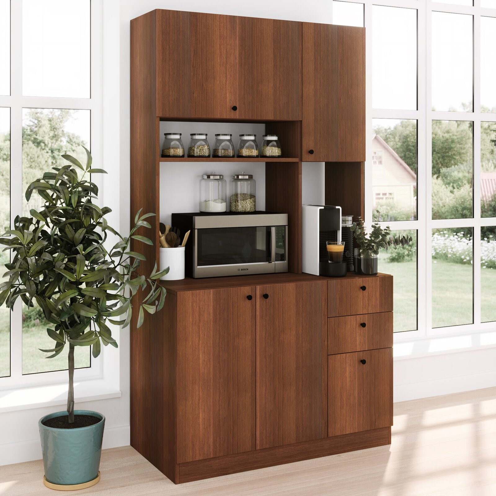Freestanding cabinet with space for appliances