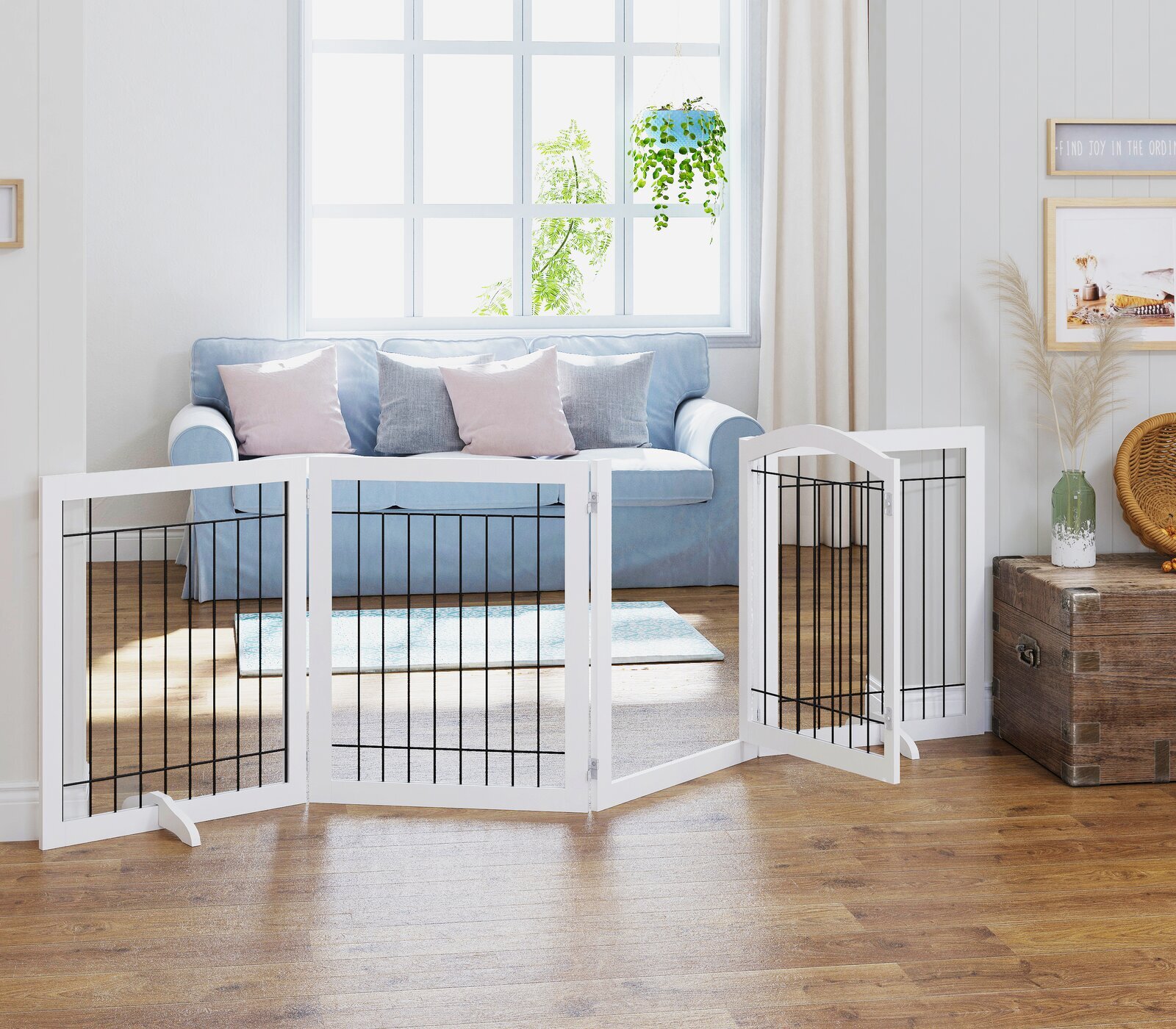 Freestanding Wooden Dog Gate with Support Feet