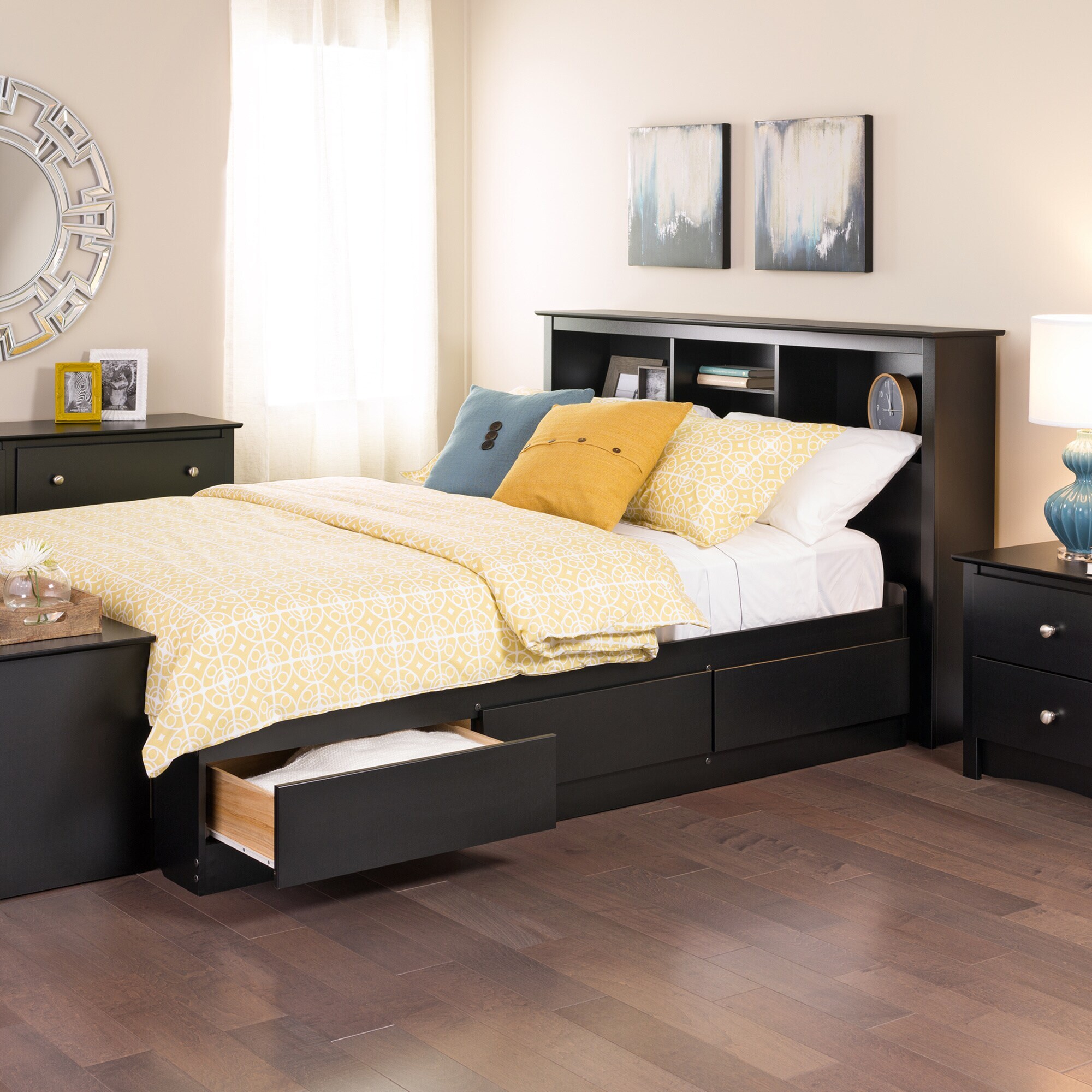 Full size platform bed with drawers