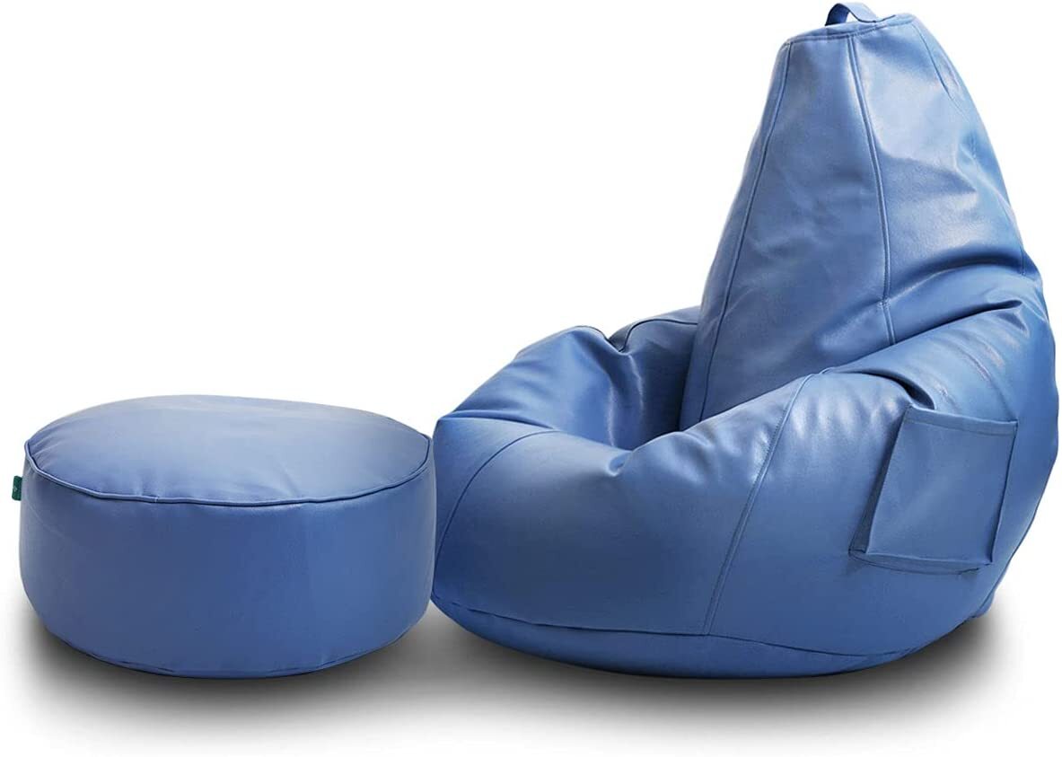Gaming leather bean bag chair with footstool 
