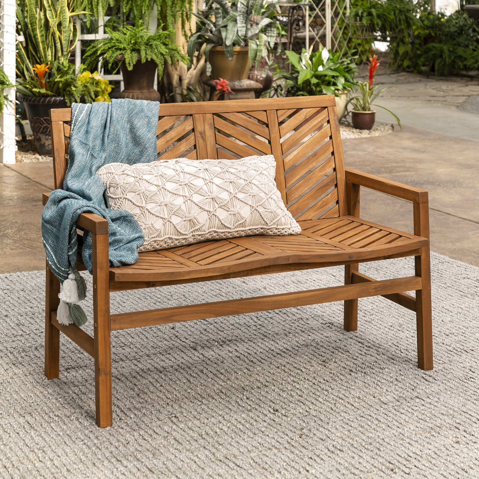 Garden Wood Bench with Back