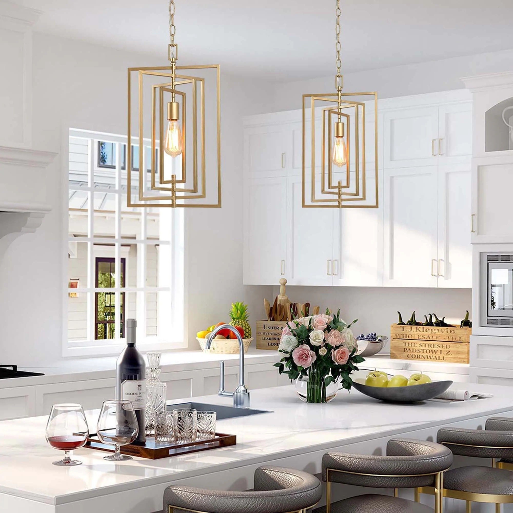 Single Pendant Lighting Over Kitchen Island Things In The Kitchen   Geometric Lantern Pendant Lights Over Islands 1 