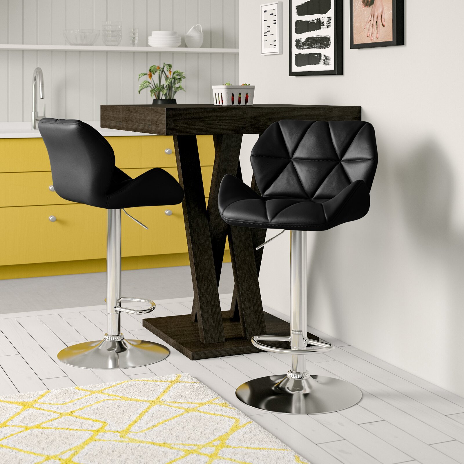 Geometric leather stools with backs and arms