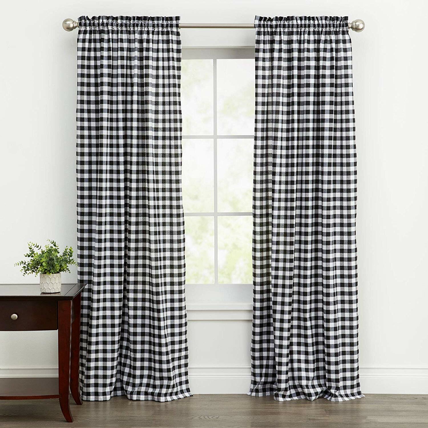 Gingham plaid curtains for living room