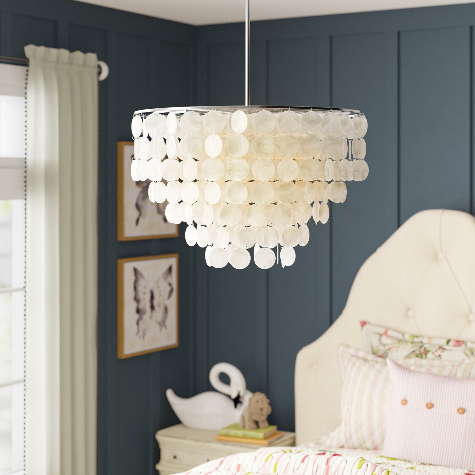Glam pull down light fixtures with a soft chandelier feel