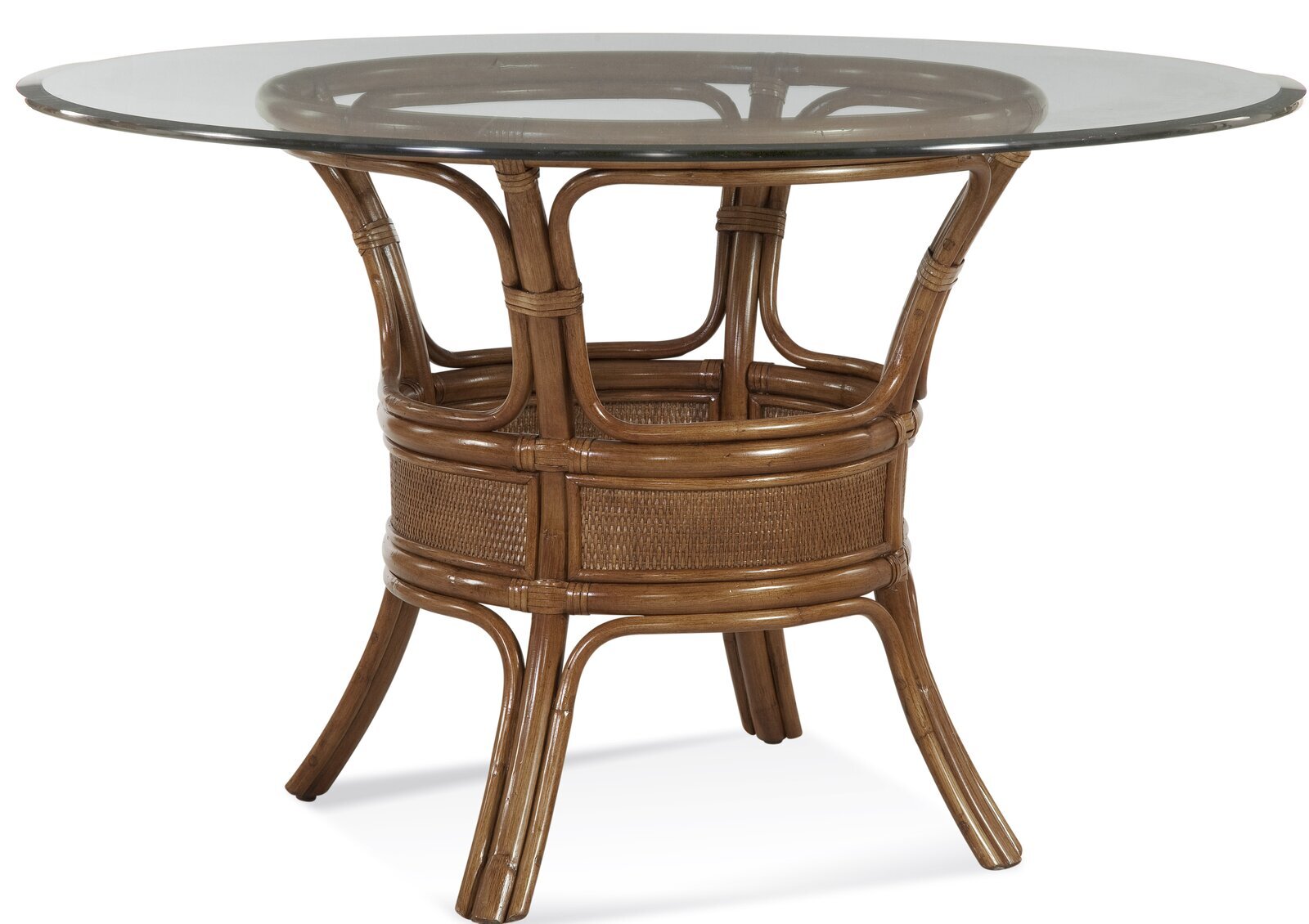 Glass and rattan 8 seater round dining table