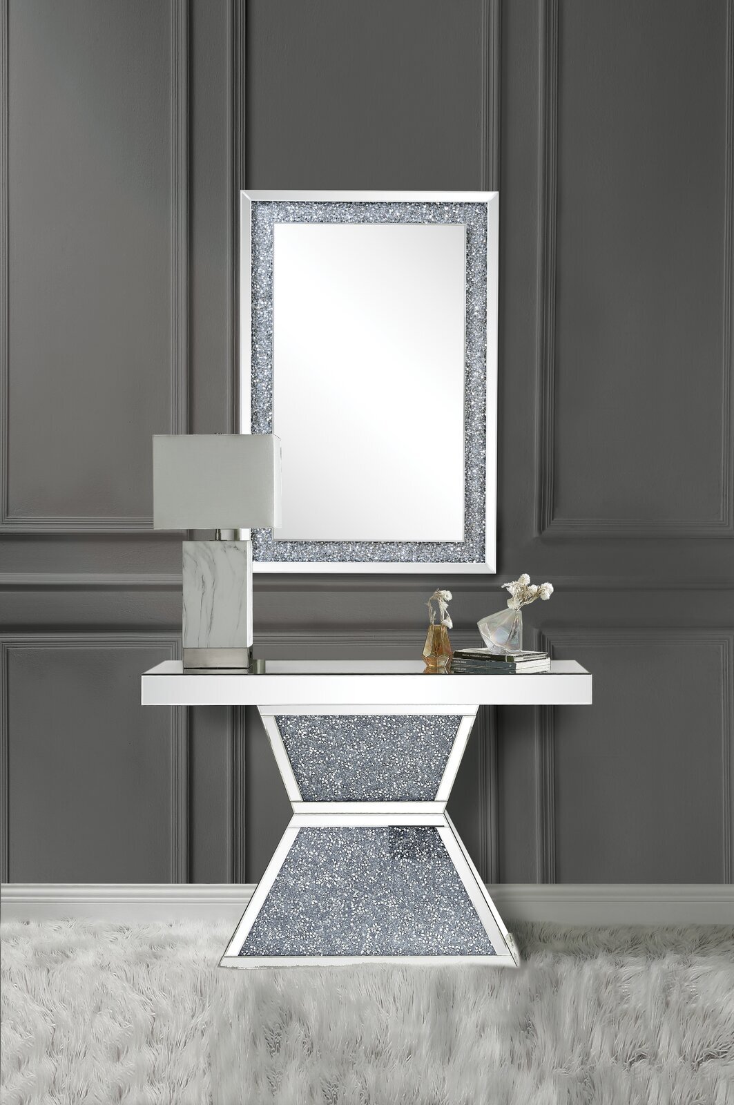 Glittery Entry Table with Mirror