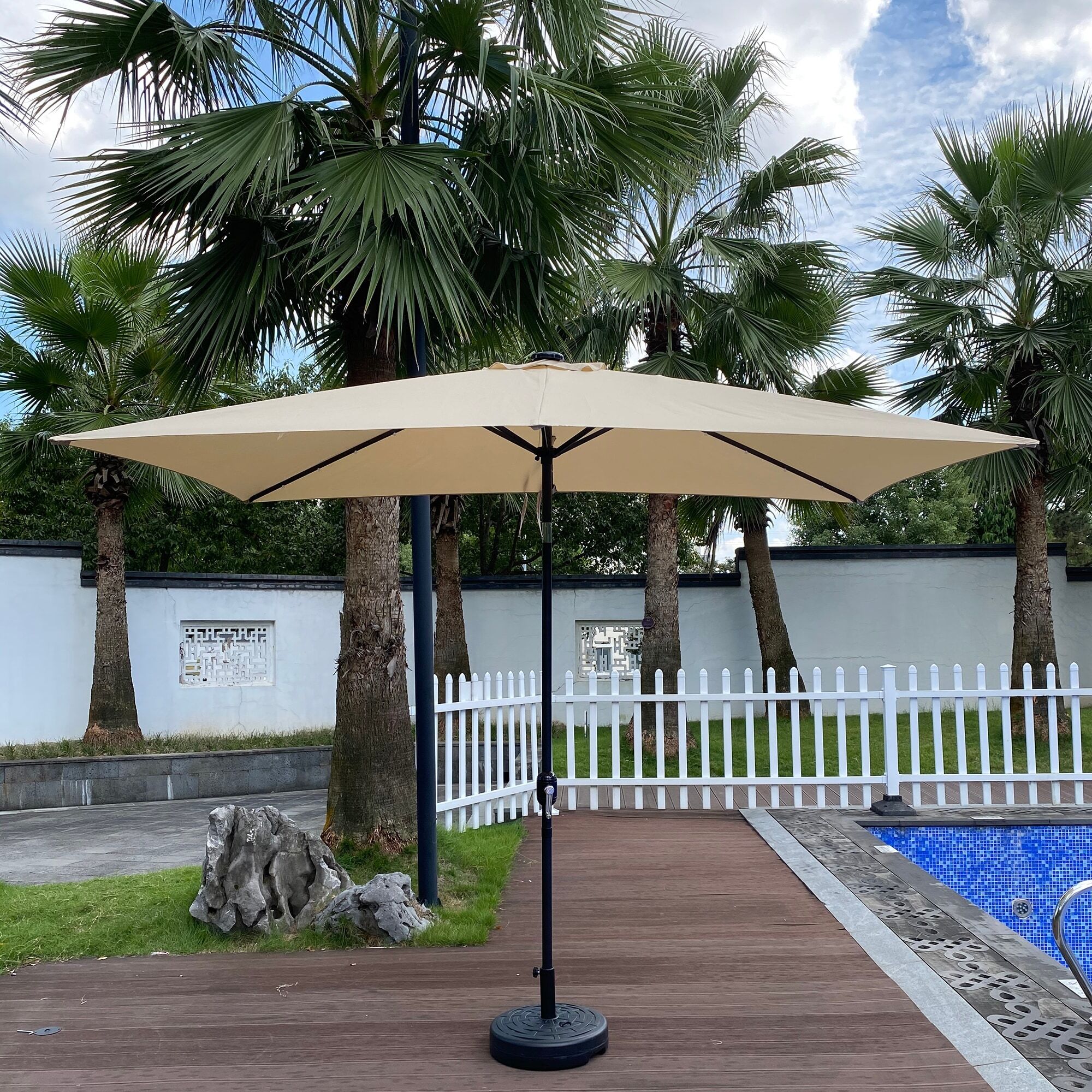 Global Pronex 10 × 6 5 Ft Rectangular Outdoor Patio Umbrella with Convenient Crank & Tilt & LED Lights & Durable 6 Sturdy Ribs