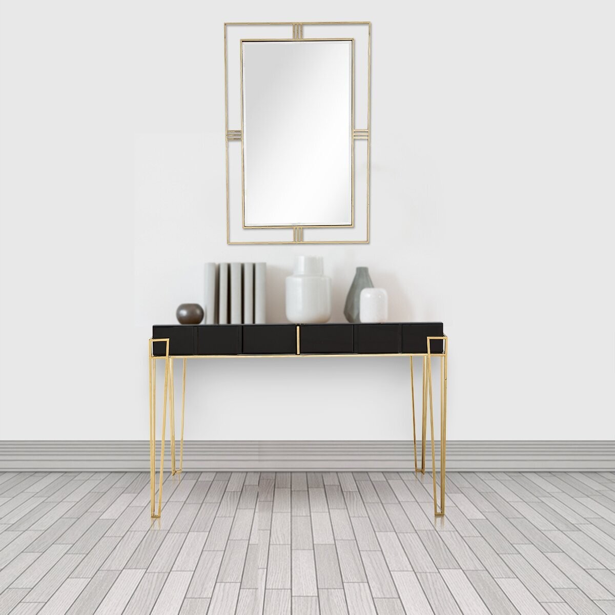Gold console table and mirror set