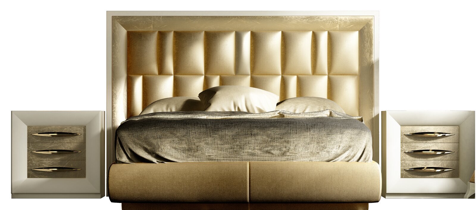 Gold fabric upholstered art deco style bedroom furniture